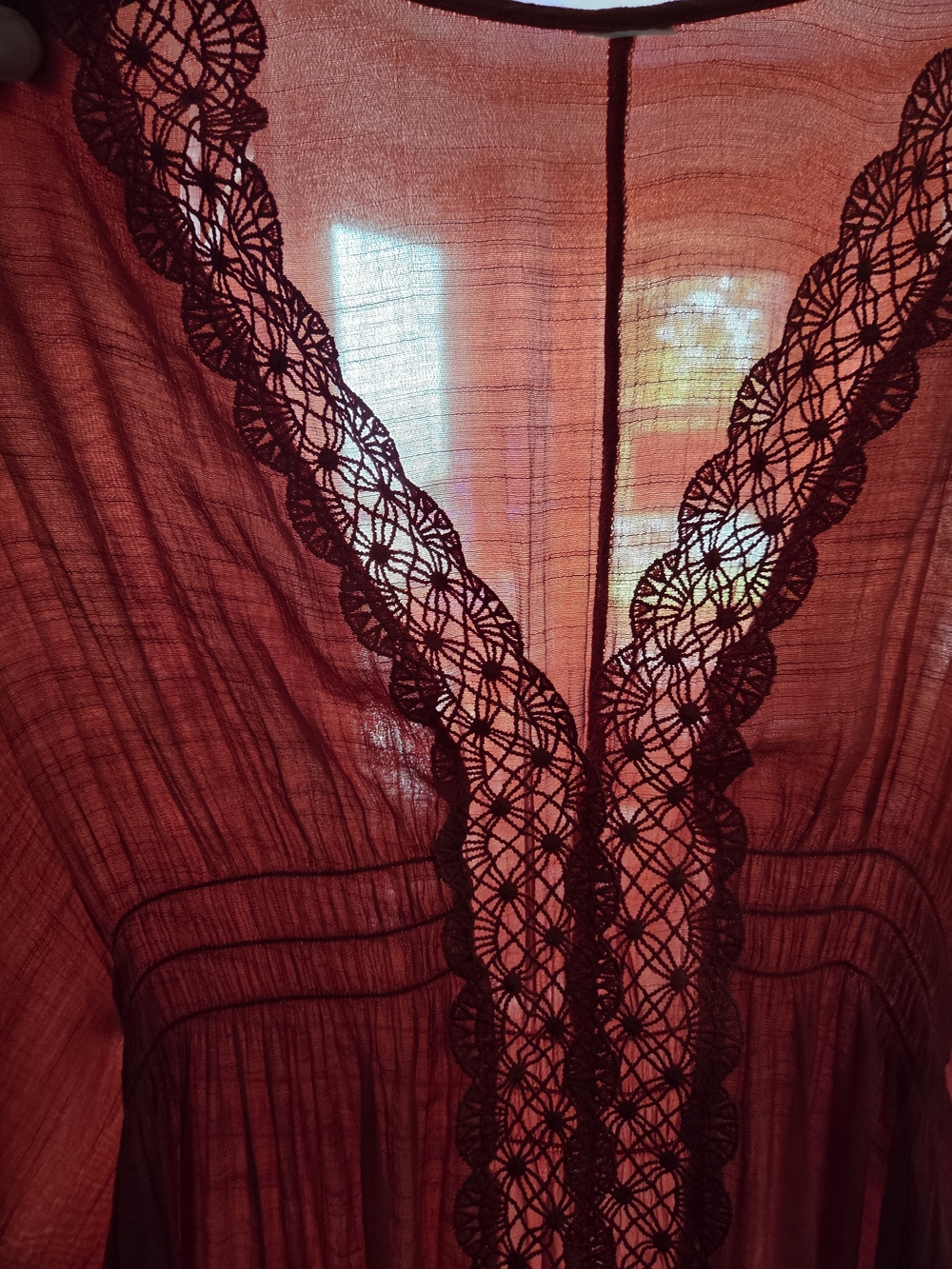 Red Lace-Trim Swim Coverup